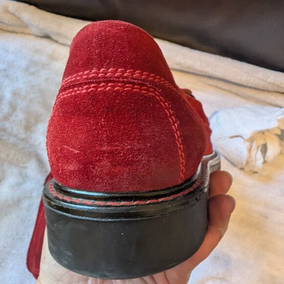 RARE & EXCEPTIONAL! | Pliner RED SUEDE BIT Loafers | 10 | LUG SOLES | Slip on - Picture 8 of 10
